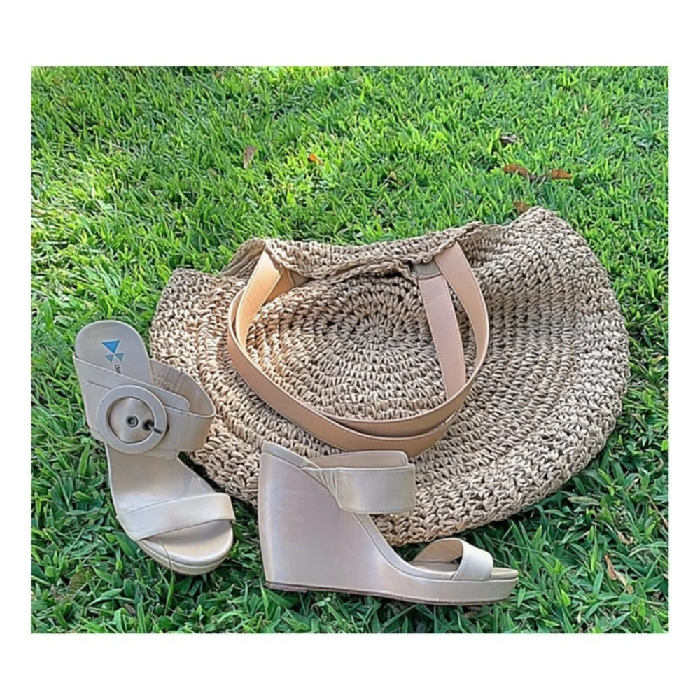 DaniBlack Sandals neutral nude wedge leather sandals Size 7